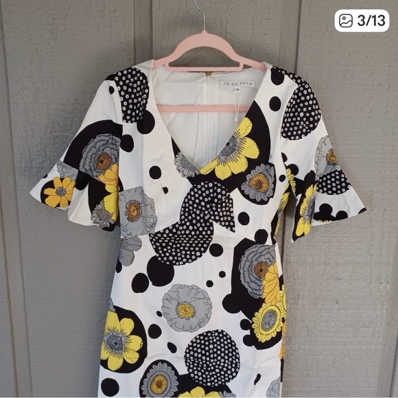 Trina Turk Black, White, and Yellow Floral Midi Dress - Picture 2 of 4